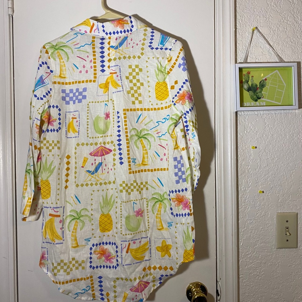 Calypso St. Barth Linen Rayon Tropical Print Shirt Small Button Down Top Bananas - Picture 2 of 8
